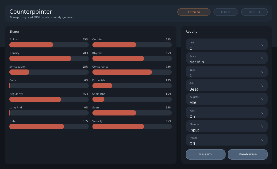 Counterpointer plugin interface