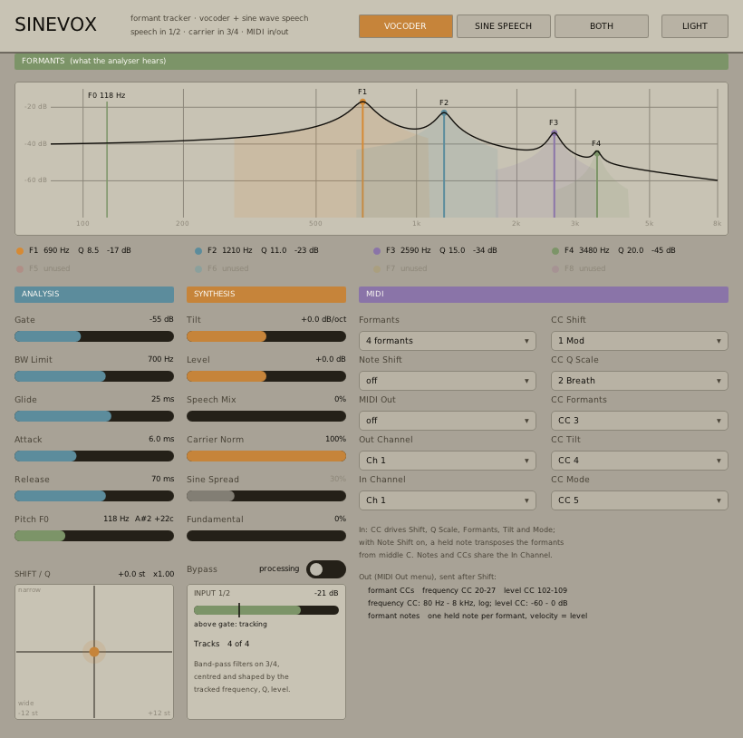 Sinevox plugin interface